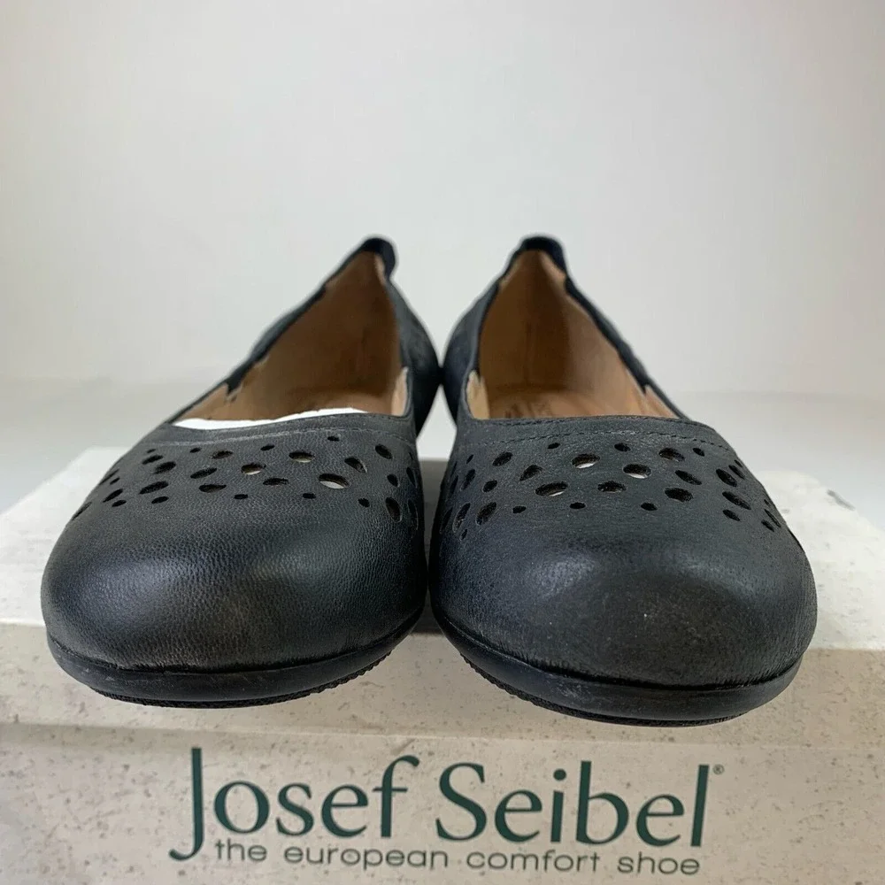 Josef Seibel Women Pippa 9 Ballet Flats Black Perforated Slip-On Shoes Sz 6.5/37